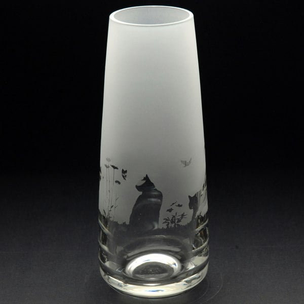 Glyptic Glass Art Cats Glass Bud Vase - Hand Etched/Engraved Gift