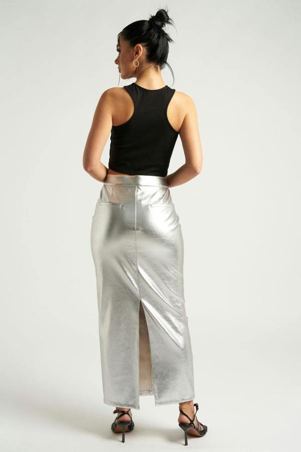 Urban Bliss Silver Maxi PU Skirt