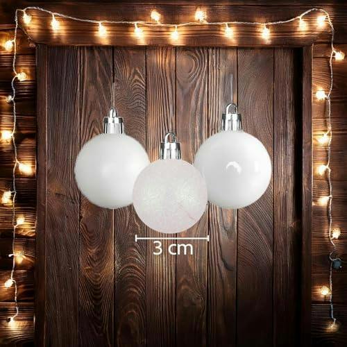 3cm White Christmas Baubles Pack Sizes 12 or 24 Shatterproof PVC Hanging Decorations image 4