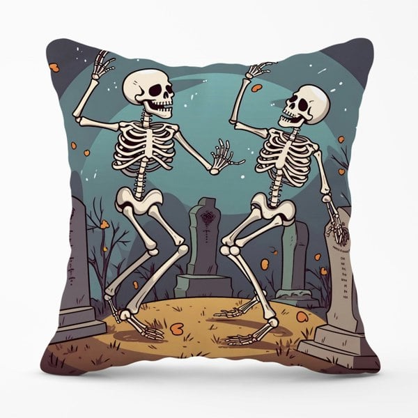 Warren Reed Dancing Skeletons In A Graveyard Cushions