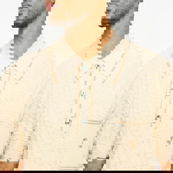 Gabicci V55GM28 Mens Roy Short Sleeve Archive Knitted Three Button Polo Gabicci Vintage - LINEN