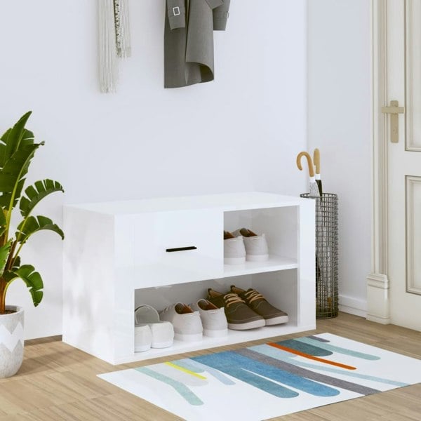 Berkfield Shoe Cabinet High Gloss White 80x35x45 cm Engineered Wood