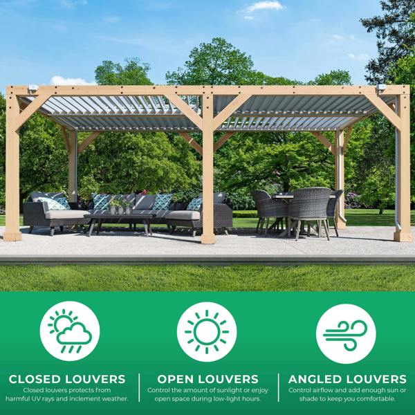 Yardistry Wooden Pergola 10ft x 20ft (3m x 6m) with Louvered Roof Backyard Bliss 3