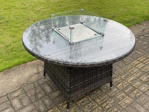 Fimous Outdoor PE Dark Mixed Grey Rattan Propane Butane Gas Fire Pit Dining Round Table Gas Heater Burner Garden Furniture Accessory