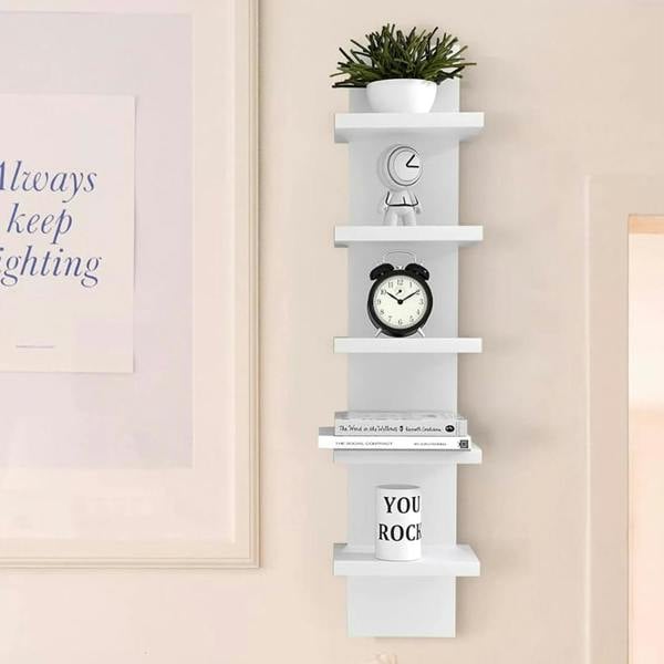 Havendro White 5 Tier Vertical Wall Shelf Floating Storage Unit Decorative Display Shelf