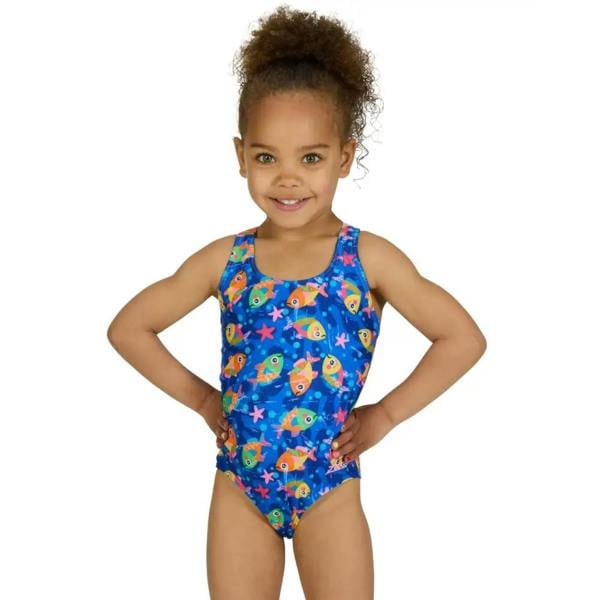 Zoggs Tots Girls Java Fish Actionback Swimsuit - Blue/Pink