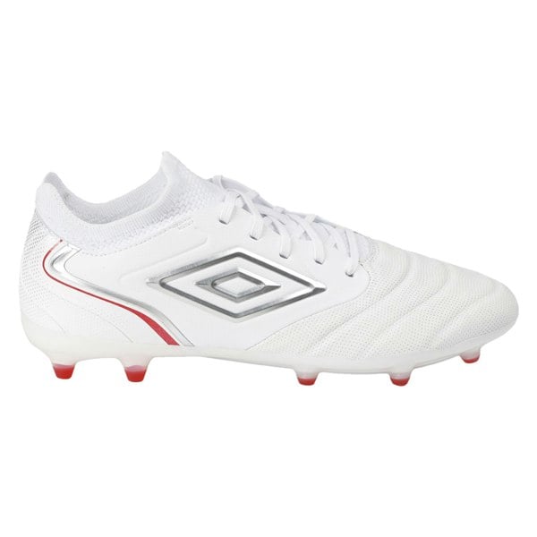 Umbro Mens Tocco V Pro Leather Firm Ground Football Boots - White/Silver/Equestrian Red