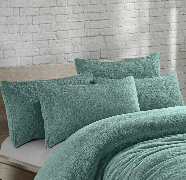 Night Zone Teddy Bear Fleece Pillowcases Pair – Soft Warm Plush Pillow Covers - Teal