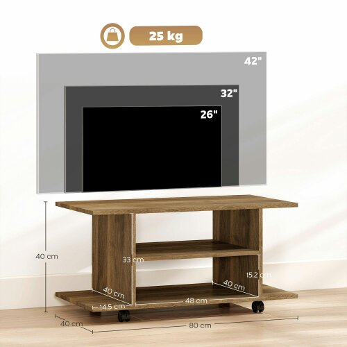 Wyld Haus Avavello 80cm Walnut Finish Mobile TV Storage Unit With Shelves And Bookcase Style