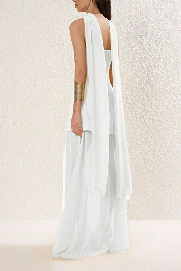 WOVCOR Woven Maxi Evening Dress with Shawl Detail