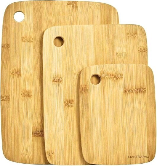 MANTRARAJ Bamboo Chopping Boards Set of 3 Various Sizes Kitchen Set Cutting Boards Easy-Grip & Hanging Holes