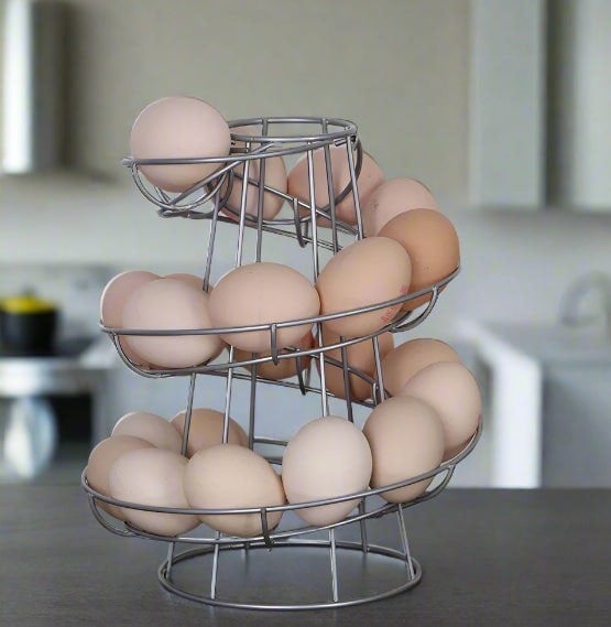 Modcraft Silver Spiral Egg Holder Rack Skelter Kitchen Stand Holds 12 to 18 Eggs Counter Display