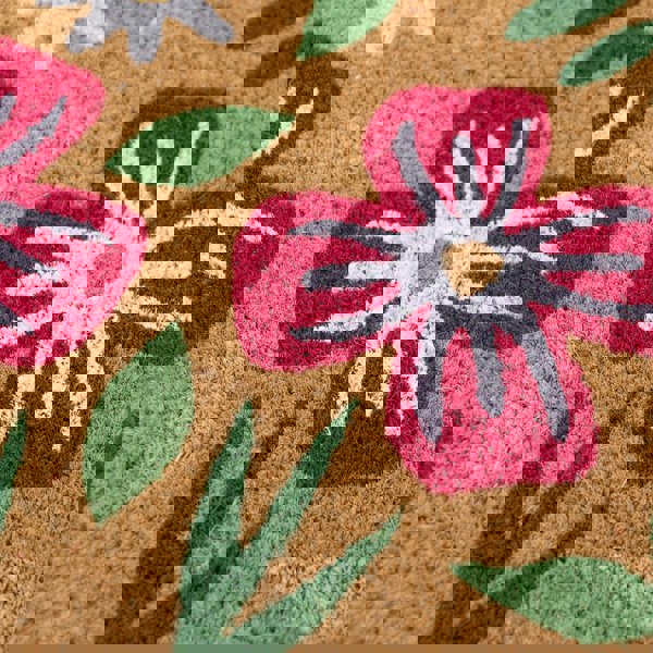 JVL Eco-Friendly Latex Backed Coir Entrance Doormat, 45x75cm - Flowers