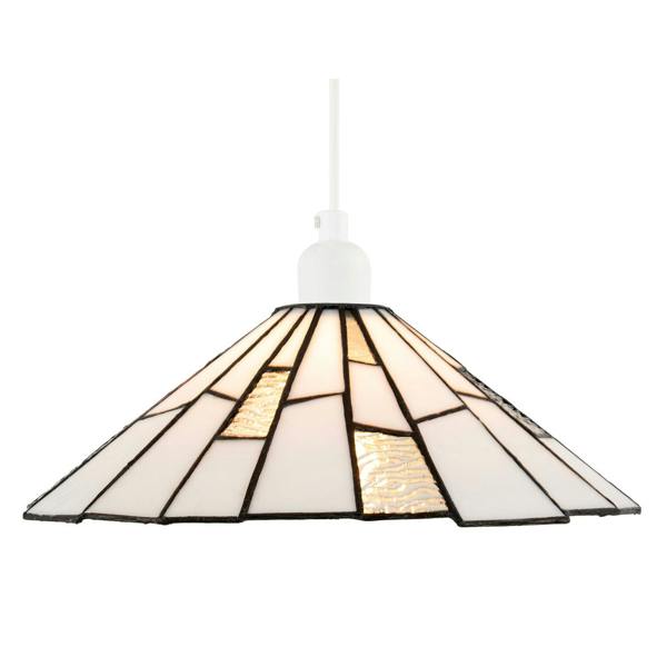 Contemporary White Tiffany Pendant Light Shade with Clear Accents Image 4