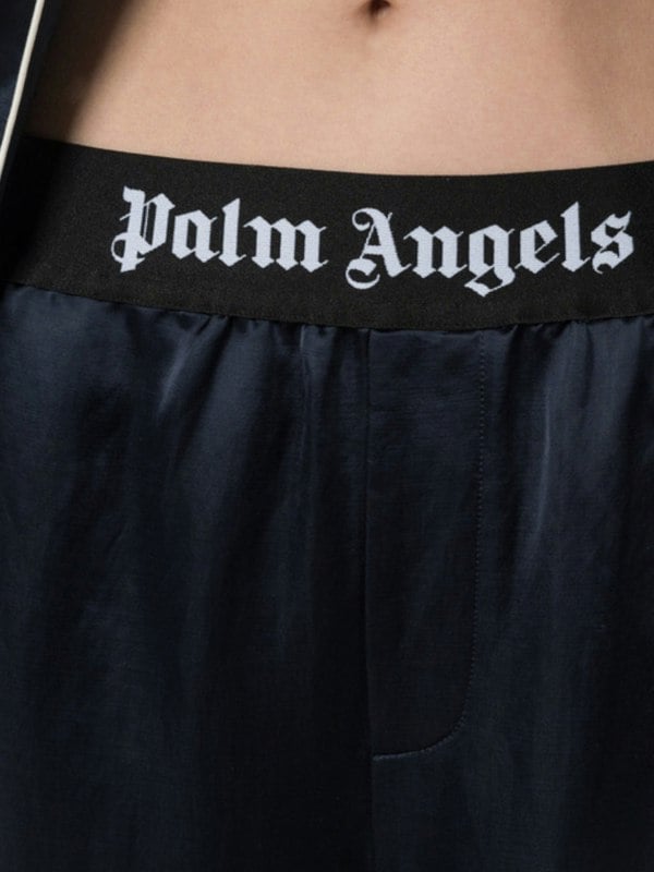 Palm Angels Satin Pajama Bottoms Navy Blue - Womens