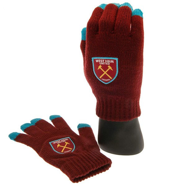 West Ham United FC Childrens/Kids Touch Screen Knitted Winter Gloves - Claret Red/Sky Blue