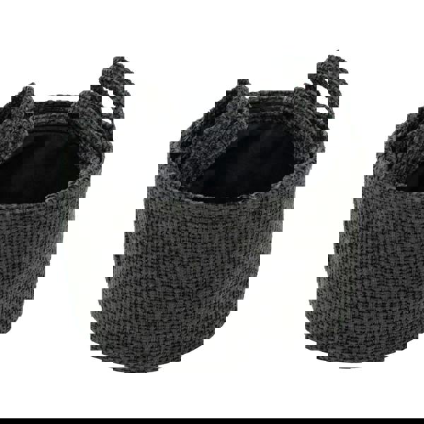 JVL Metro Round Fabric Storage Basket with Handles for Home Organisation, Set of 2, Black