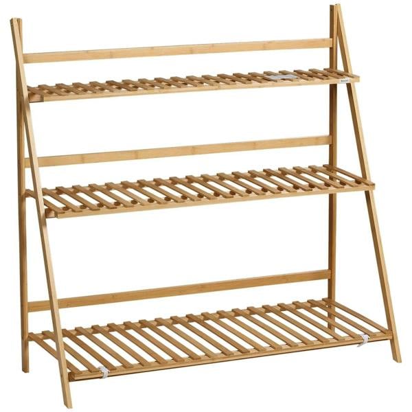 3-tier bamboo plant stand rack with slatted shelves and open-frame design