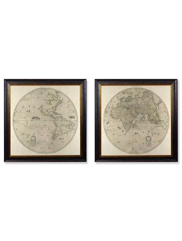 Exceptional Art c.1660 Map of the World in Two Hemispheres