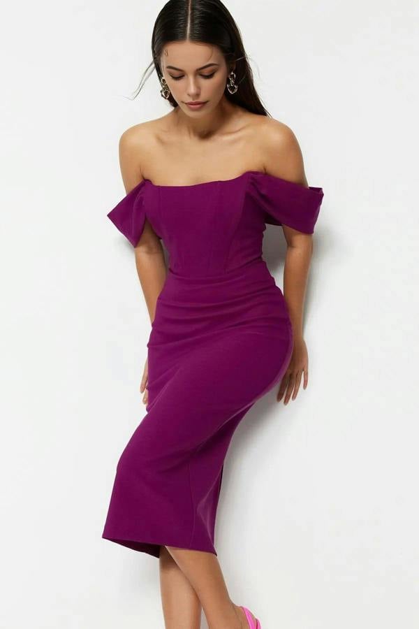 WOVCOR Corset Detail Woven Elegant Evening Dress