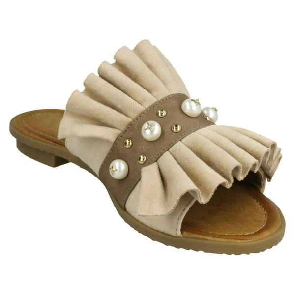 Spot On Ladies Spot On Pearl Trim Mules