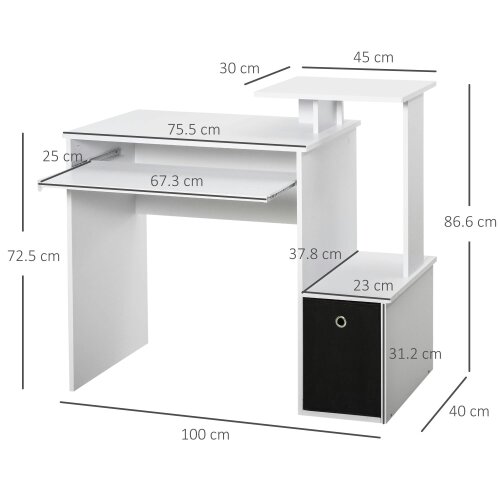 Wyld Haus Tono 100cm Wooden White Home Office Desk With Sliding Keyboard Tray Drawer And Shelving