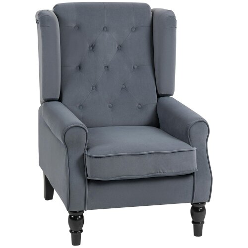Wyld Haus Vanola Fabric Grey Retro Wingback Accent Armchair With Diamond Button Tufted Upholstery