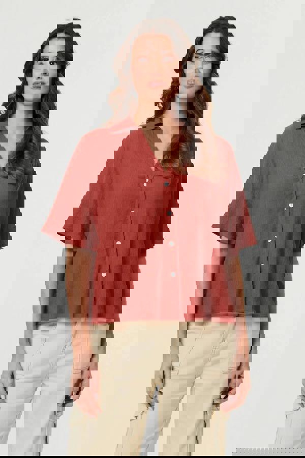 Rust | Short Sleeve Button Front Shirt