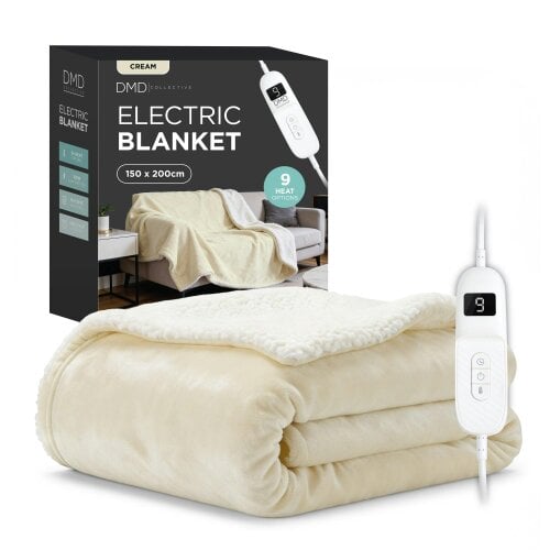 DMD Collective Heated Electric Blanket - Sherpa Fleece, Auto-Off, 9 Heat Levels - 150cm x 200cm - Beige