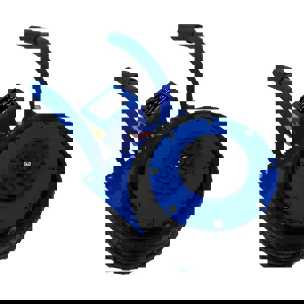 Air Bag Jack 3.5T with a sturdy blue carrying handle, featuring a textured black rubber wheel for enhanced grip and stability