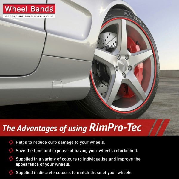 RimPro-Tec Group 4x Black Base's 4x Red Pinstripe's / RimPro-Tec® Wheelbands™ car wheel styling kit