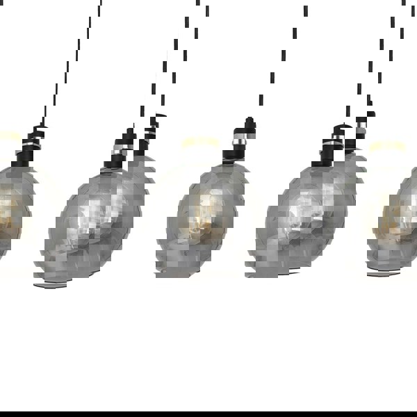 Milagro Omega Hand Made Linear Pendant Lamp With Elegant Smoked Glass Spheres Quality Matt Black Fittings With Gold Detail