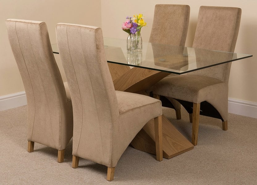 That's Furniture Valencia Oak Small Glass Dining Table & Lola Fabric Chairs