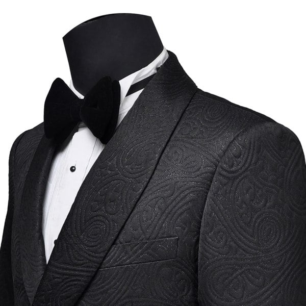 David WeJ Kensington Double Breasted Shawl Lapel Jacquard - Black
