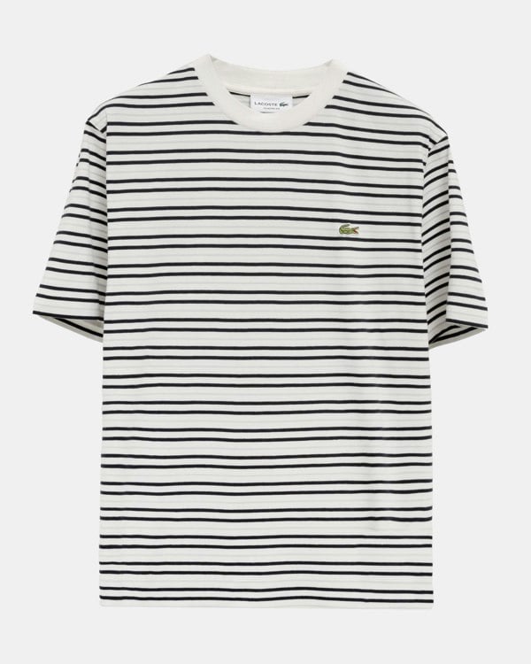 Lacoste Mens Stripe Classic Fit T-Shirt - Blackbird/Flour flat lay