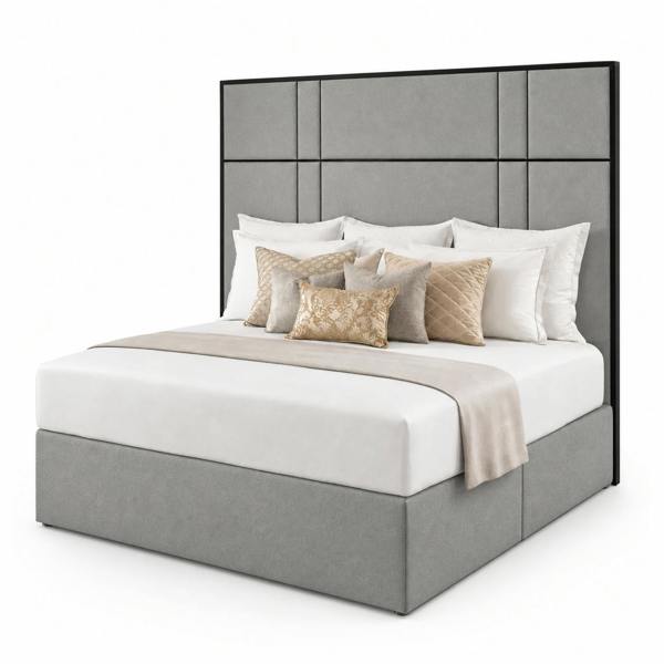 Great British Beds Alice headboard with Contrast Border Divan Bed - Silver Plush