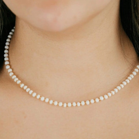 The Colourful Aura Elegant Small White Gold Pearl Unisex 16 Inches Freshwater Pearl Choker Necklace