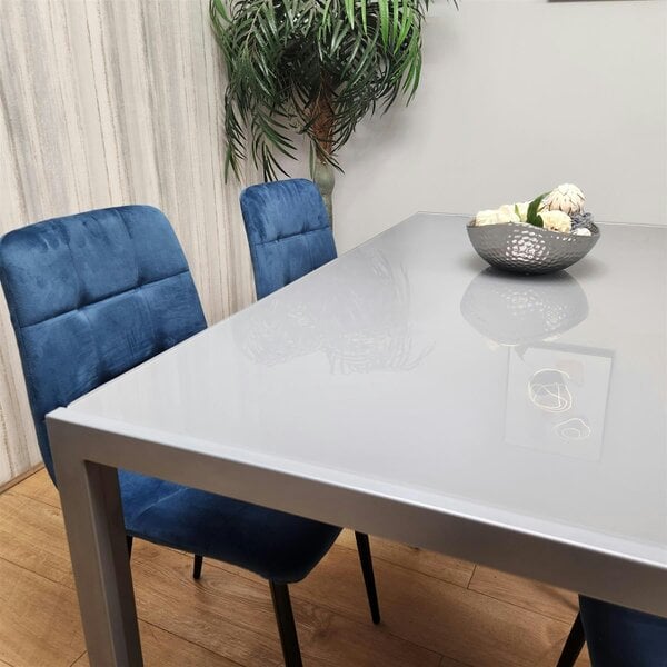 Kosy Koala Dining Table and 4 Blue Velvet Chairs Grey Glass Table 4 Velvet Chairs  Dining Room Furniture