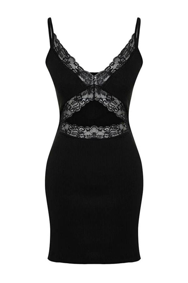 WOVCOR Cotton Lace Strappy Ribbed Knit Nightdress