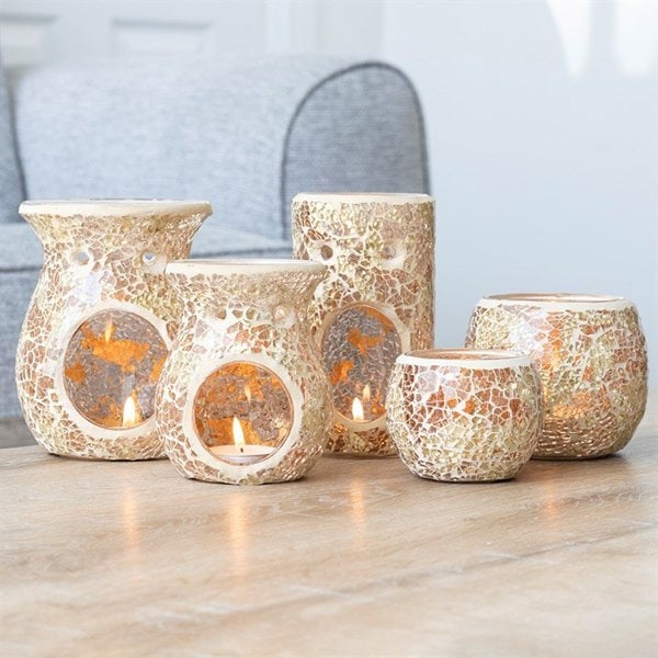 Serano Large Gold Crackle Glass Oil Burner and Wax Warmer