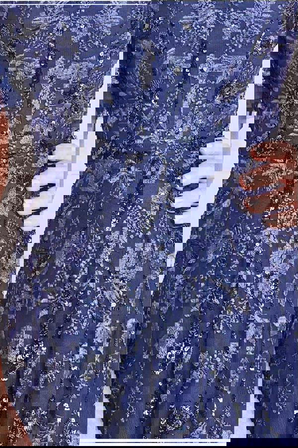 Embroidered Flared Sleeve Maxi - Navy DR3279M