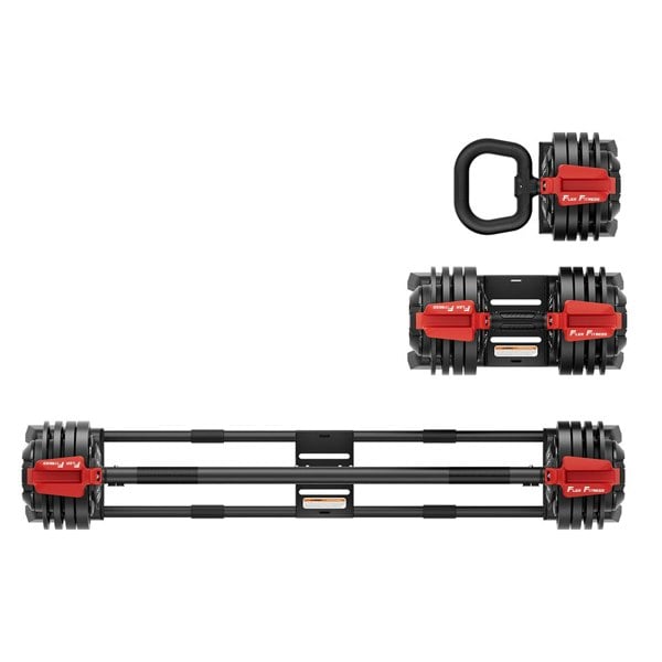 Flex Fitness Quick-Select 3-in-1 Adjustable Dumbbell-Barbell-Kettlebell Set (2-24kg, Pair)