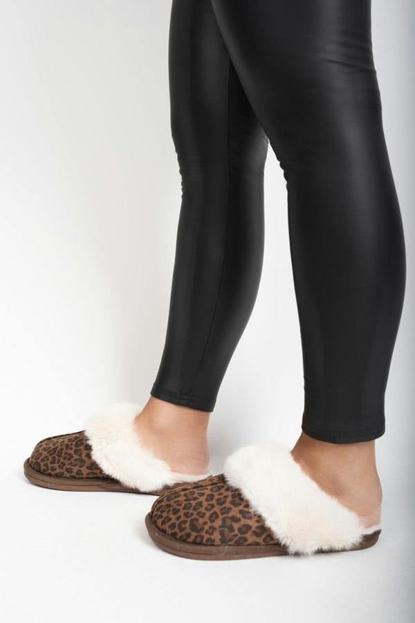 Maelis Faux Fur Lined Slip On Slippers - Leopard