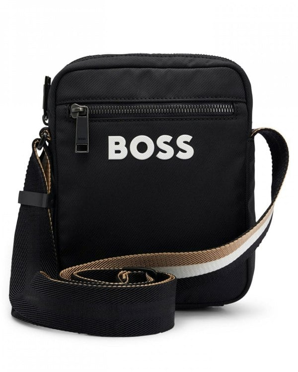 BOSS Orange Catch 3.0 Mens Crossbody Bag with Signature-Stripe Strap NOS
