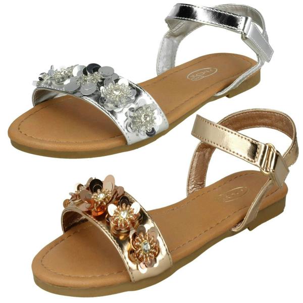 Spot On Girls Spot On Sequin Flower Trim Sandals H0270