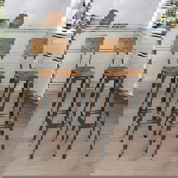 Rafaelo Mobilia Set of 2 Industrial Bar Stools with Backrest Brown