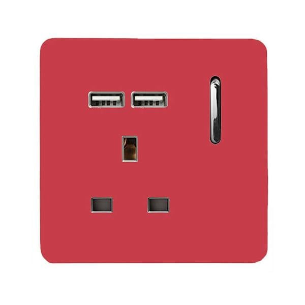 Trendi Switch 1 Gang USB 2100mA Plug Socket in Strawberry Red