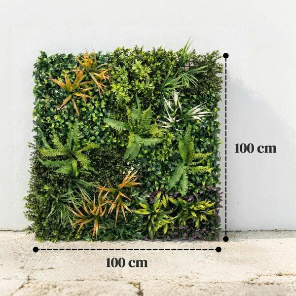 Grass Wall Panels, 100 x 100 cm Artificial Grass Wall Decor with Tie Connectors, Greenery Backdrop Panels, Green