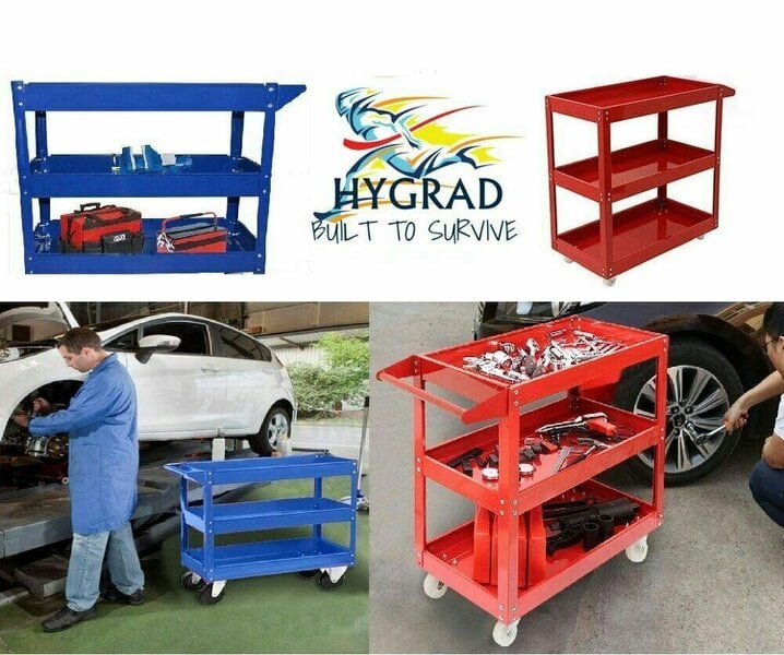 HYGRAD BUILT TO SURVIVE Heavy Duty Workshop Garage DIY Tool Storage Trolley Wheel Cart Tray 3 Tier/Shelf