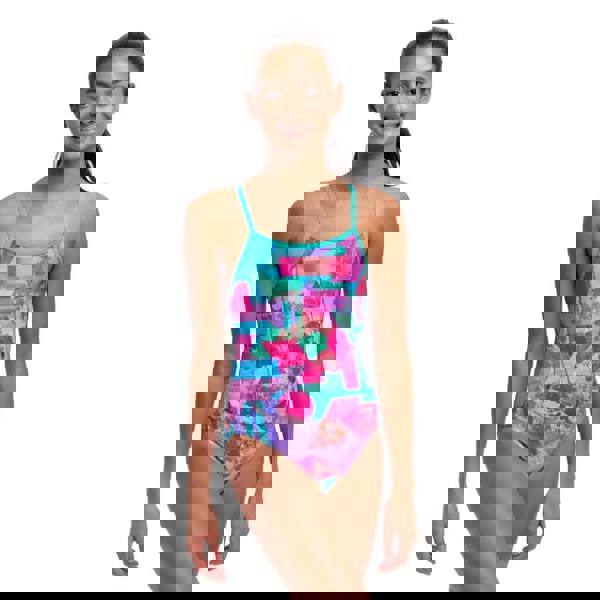 Funkita girls snap single strap swimsuit in mint green pink abstract print